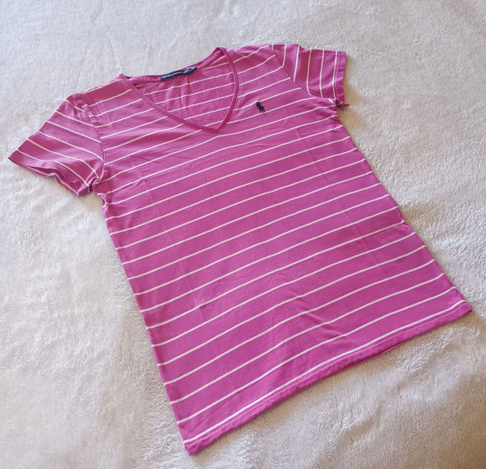Women's Ralph Lauren high-top T-shirt size S in very good condition, fuchsia and white striped sailor color – photo 2
